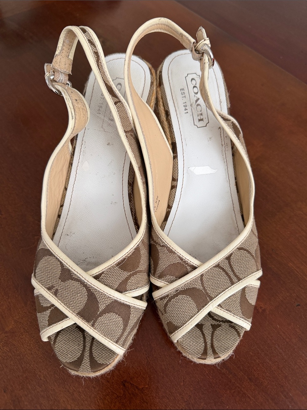 Coach Women's Signature Canvas Slingback Kara Sandals in Brown and Cream - 8